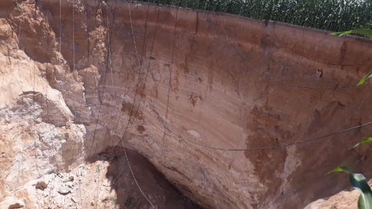 Mısır tarlasında 50 metre derinliğinde obruk oluştu