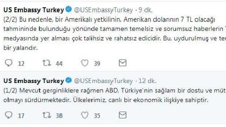 ABD Ankara Büyükelçiliği: ABD, Türkiyenin sağlam bir dostu ve müttefiki olmayı sürdürmektedir