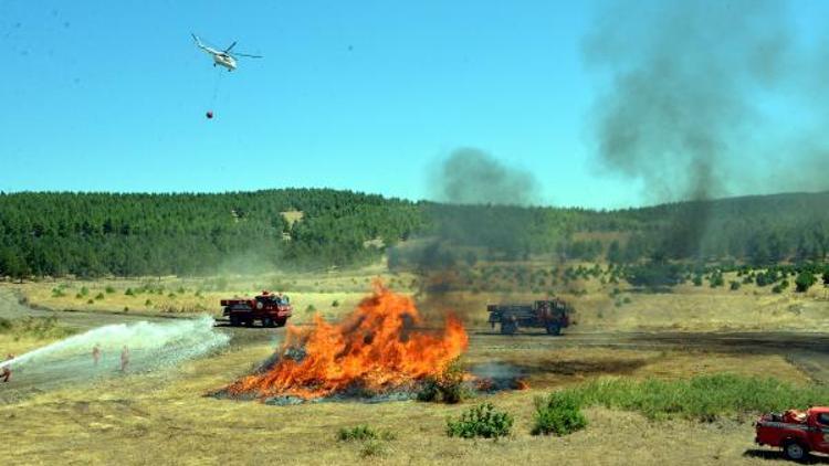 Kahramanmaraşta helikopter destekli yangın söndürme tatbikatı