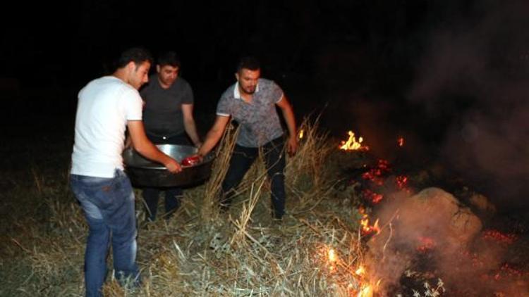 Piknikçiler yangına kova ve kazanlarla su taşıyarak müdahale etti