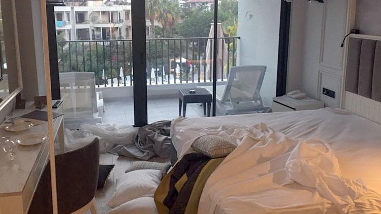 Otel odasını bu hale getirip kaçan iki turist havalimanında yakalandı