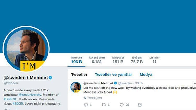 İsveçin resmi Twitter hesabı Türk öğrenciye emanet
