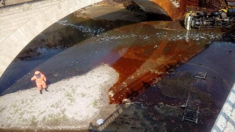 Çaya devrilen kimyasal yüklü tankerin şoförü öldü, balık ölümleri yaşandı