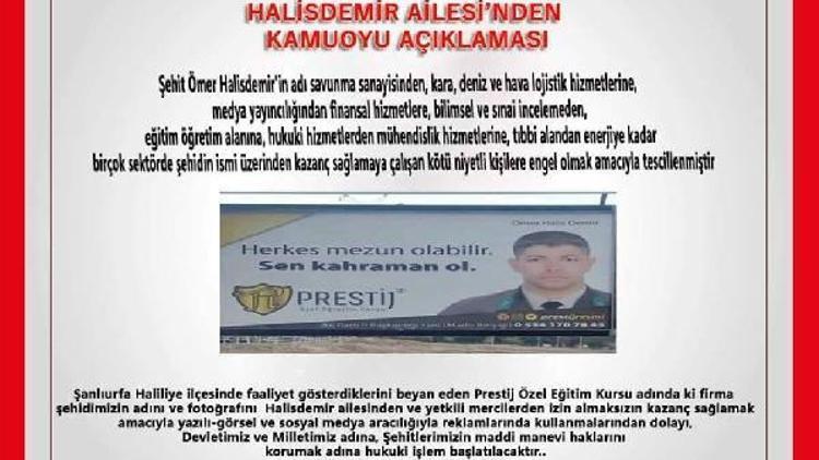 Şehit Astsubay Halisdemirin ailesinden reklam afişine tepki
