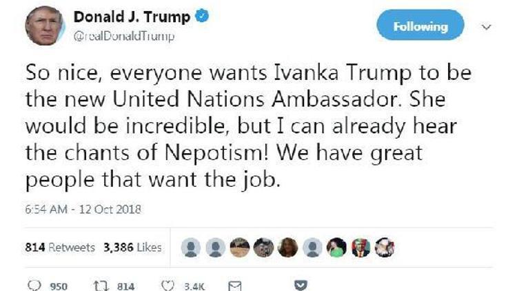 Trump: İvanka BM elçisi olarak iyi bir iş çıkaracağına inanıyorum