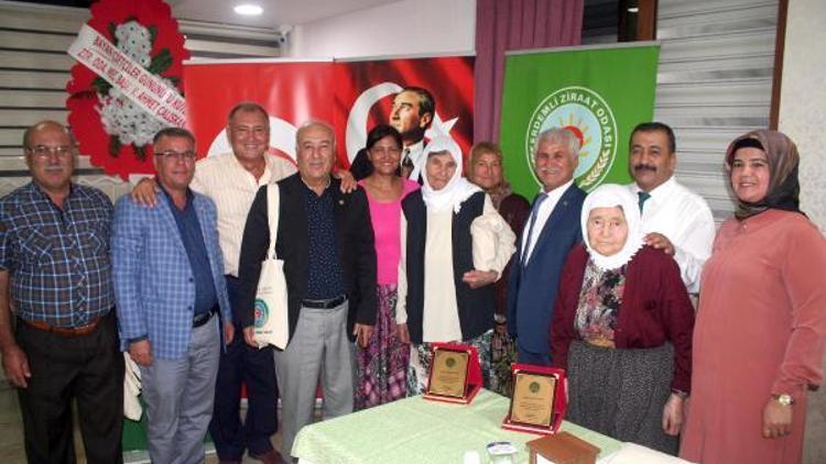 Erdemlideki en yaşlı kadın çiftçilere plaket verildi