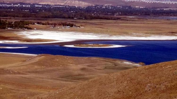 Van Gölündeki adacık, suyun çekilmesiyle ortaya çıktı