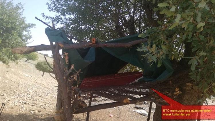 PKKlı teröristler ağaçta brandayla gözetleme kulesi yapmış