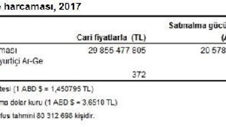 Ar-Ge harcamaları 2017 yılında yıllık yüzde 21.2 arttı