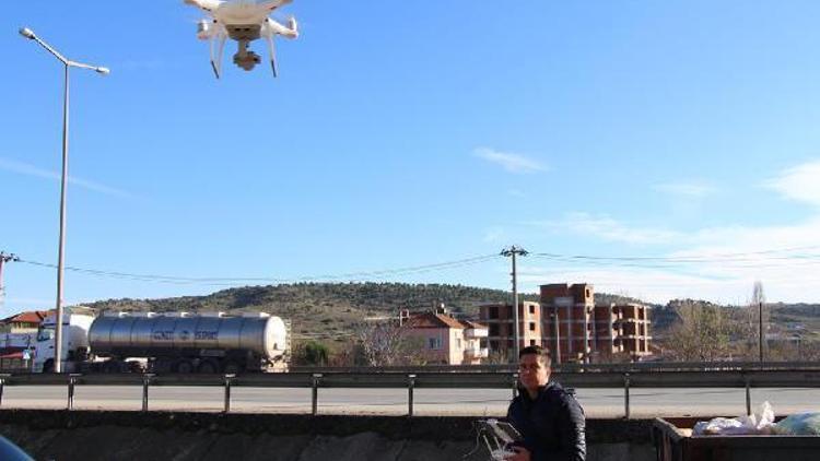 Manisada trafik ekiplerinden dronelu denetim