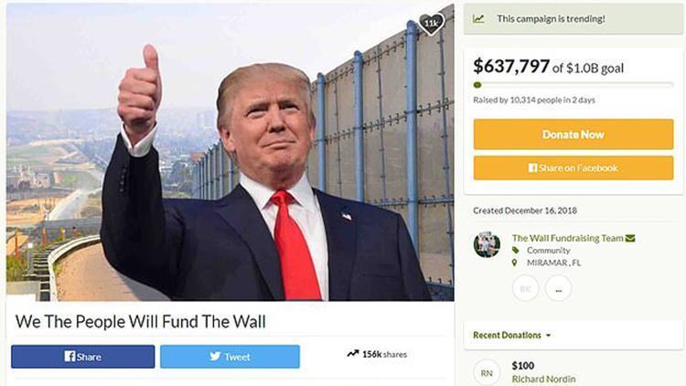 Meksika Duvarı için 1 milyon dolar bağış topladı