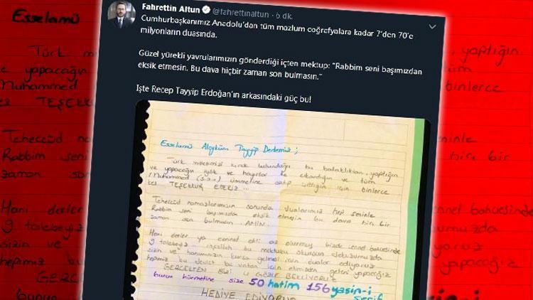 Fahrettin Altun Cumhurbaşkanı Erdoğana gelen mektubu paylaştı