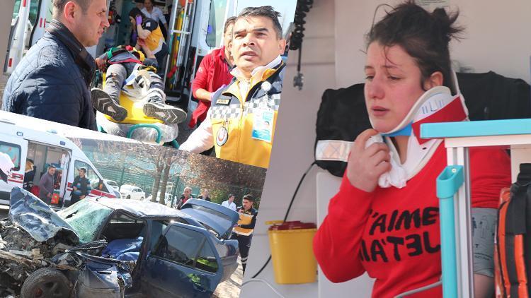 İşçileri taşıyan servis midibüsü kaza yaptı 12 kişi yaralandı