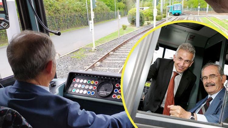 Frankfurt’ta hizmete giren ‘Eskişehir Tramvayı’nı iki başkan sürdü