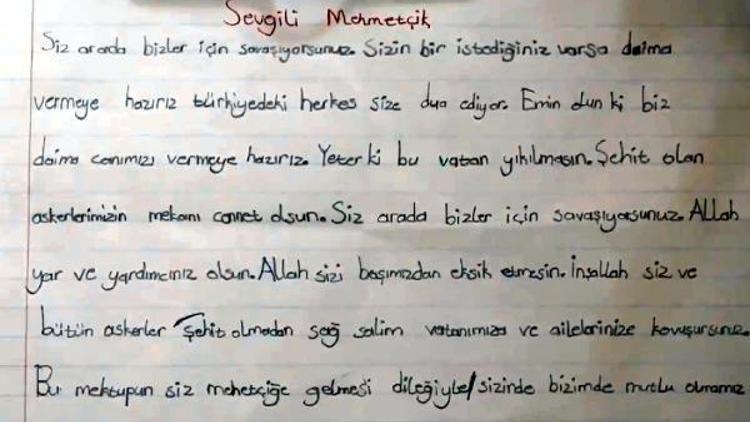 İlkokul öğrencisinden Mehmetçiğe duygulandıran mektup