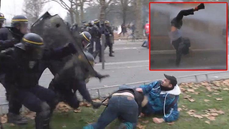 Fransada polis eylemcilere tazyikli su ve biber gazı ile müdahale etti