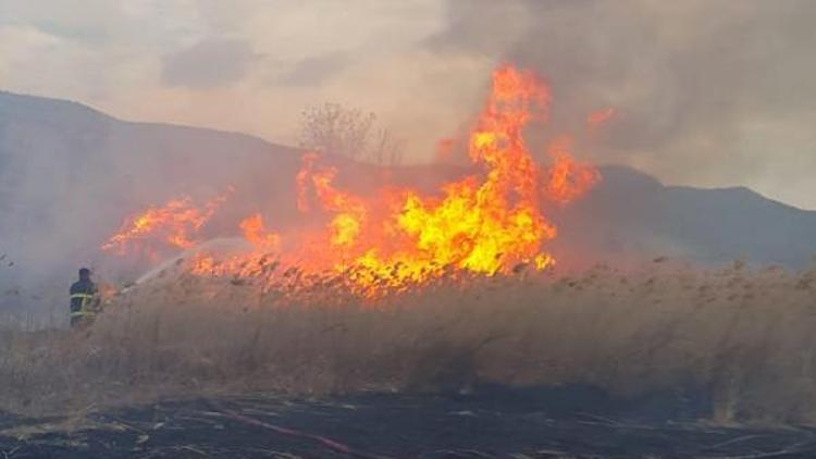 Burdur Gölü kenarında sazlık yangını