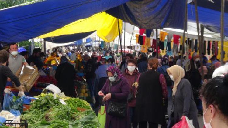 Silivri semt pazarında yoğunluk oluştu, sosyal mesafe hiçe sayıldı