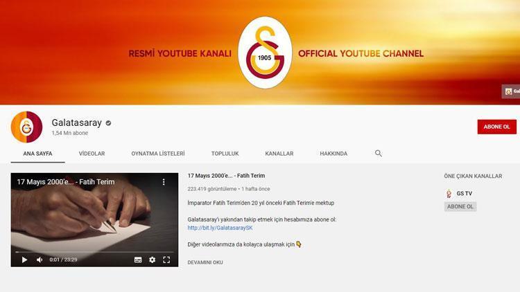 Galatasaray YouTube kanalı Avrupada ilk 10da