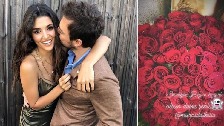Murat Dalkılıç sevgilisi Hande Erçeli güllere boğdu Sevdiğim beyin hayırlı olsun deme şekli