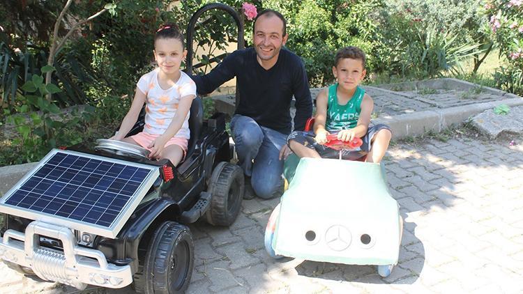 Hurda malzemelerden çocuklarına akülü araba, kendisine drone yaptı