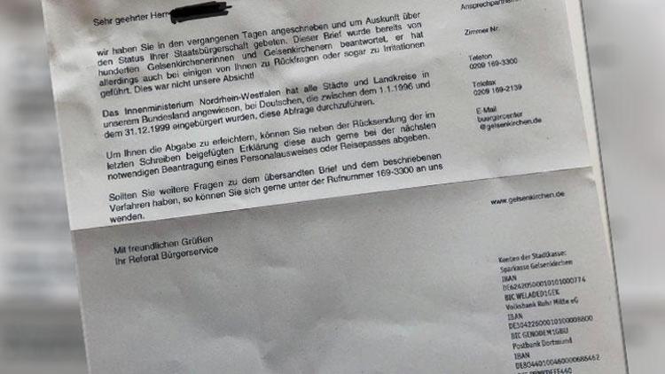 Gelsenkirchen Vatandaşlık Dairesi: Kastımız sizi sorgulamak değildi