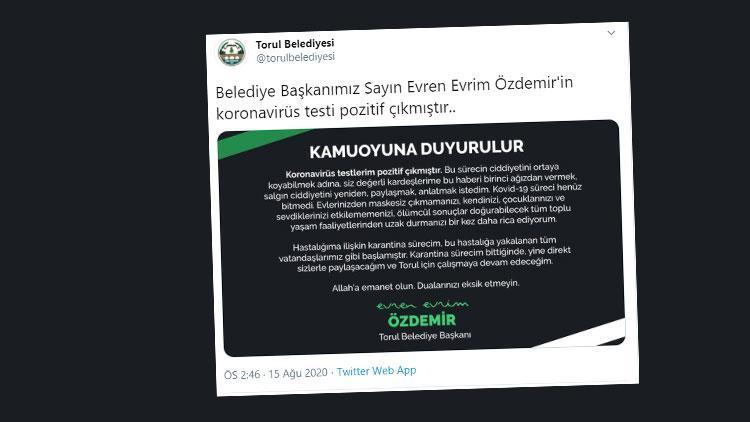 Torul Belediye Başkanı Özdemirden Koronavirüse yakalandım paylaşımı