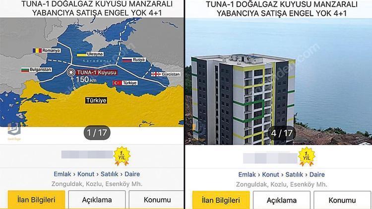 Zonguldak açıklarında 150 km uzakta bulunan doğalgaz rezervi ev ilanlarını da etkiledi: Tuna-1 manzaralı satılık daire