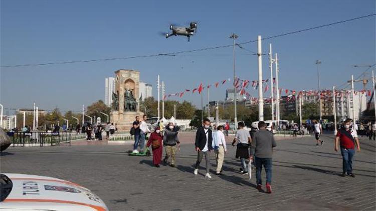 Taksim Meydanında dronlu maske denetimi