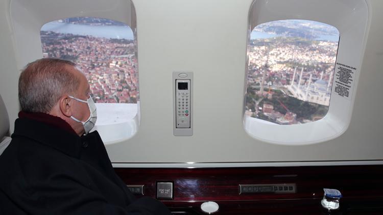 Cumhurbaşkanı Erdoğan, Çamlıca tepesindeki çalışmaları havadan inceledi