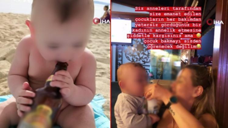 Akılalmaz olay Bebeğine alkol içirip fotoğraflarını paylaştı