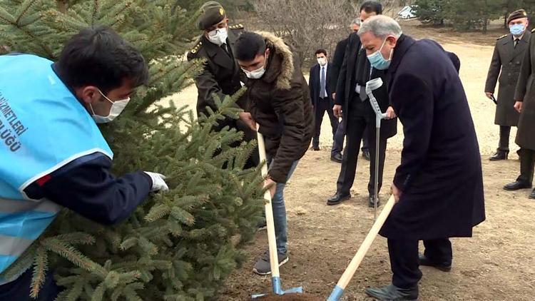 Milli Savunma Bakanı Akar ve komutanlar gazilerle birlikte fidan dikti