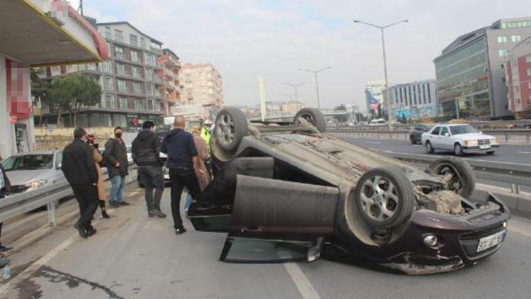 Takla atan otomobilin sürücüsü, yara almadan kurtuldu