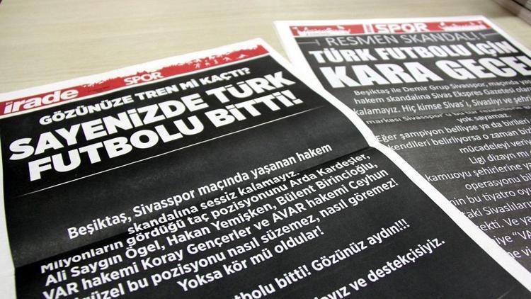 Sivas’ta yerel gazeteler spor sayfalarını kararttı Sayenizde Türk futbolu bitti...