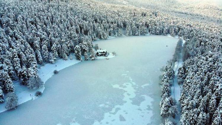 Gölcük Tabiat Parkında göl buz tuttu