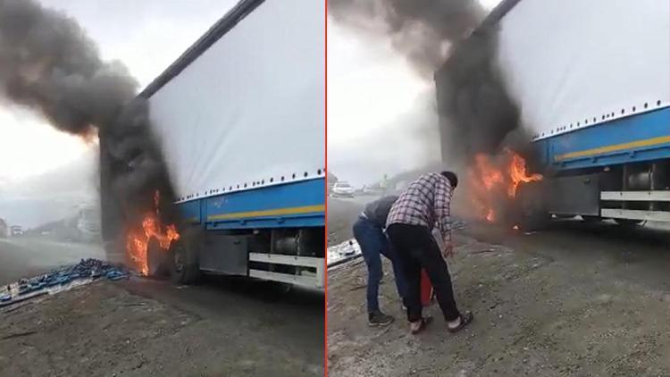 Seyir halindeki TIR’da yangın çıktı