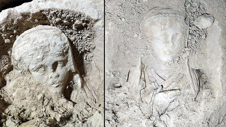 Kaçak kazı yaparken yakalanan şüphelilerin bulduğu kadın heykeline el kondu