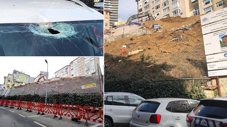 Beşiktaşta inşaattan düşen beton parçası iki otomobile zarar verdi