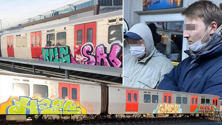 Ankarada şaşkına çeviren olay Rus gençler metro trenini boyarken yakalandılar