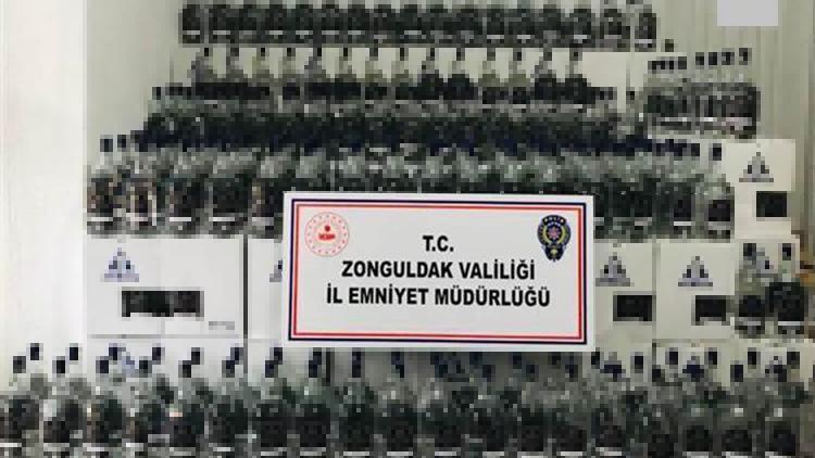 Zonguldakta bir iş yerinin deposunda 1150 litre etil alkol ele geçirildi