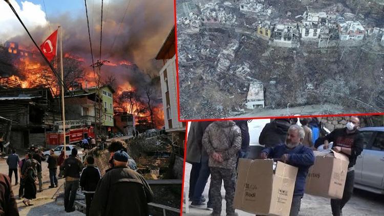 Dereiçi yangınında evleri küle dönen köylülerden örnek çağrı: Yardımlar bize yetti, başka yerdeki ihtiyaç sahiplerine gönderin