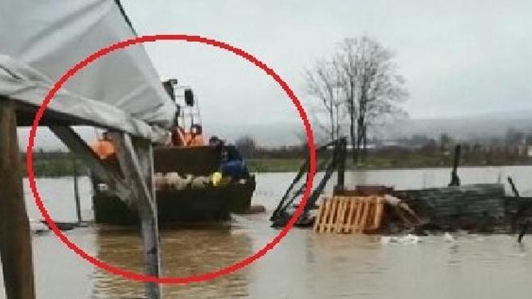 Bursada çiftliği su bastı, kuzular iş makinesiyle kurtarıldı