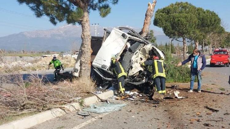 Refüjdeki ağaçlara çarpan kamyonetin sürücüsü ağır yaralandı