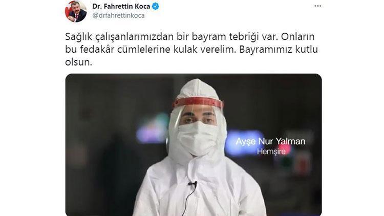 Bakan Koca, koronavirüs nöbetindeki sağlık çalışanlarının bayram mesajını paylaştı