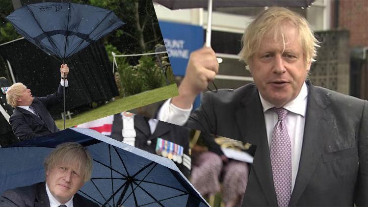 Dünya bu anları konuşuyor: İngiltere yağmura, Boris Johnson şemsiyesine teslim oldu