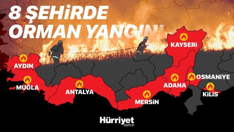 Türkiyenin alevlerle mücadelesi... 8 ilde 16 ilçede orman yangını