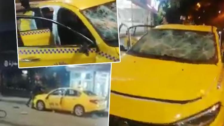 Sultangazide sopayla taksiyi parçaladı