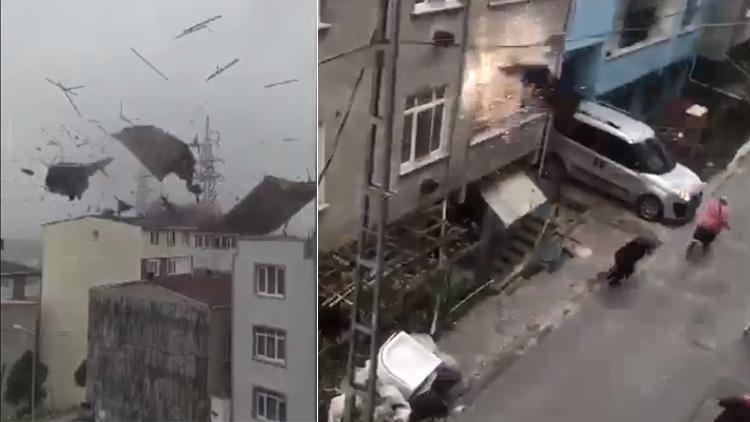 Avcılarda bir kadın fırtınada uçan çatıdan son anda kurtuldu