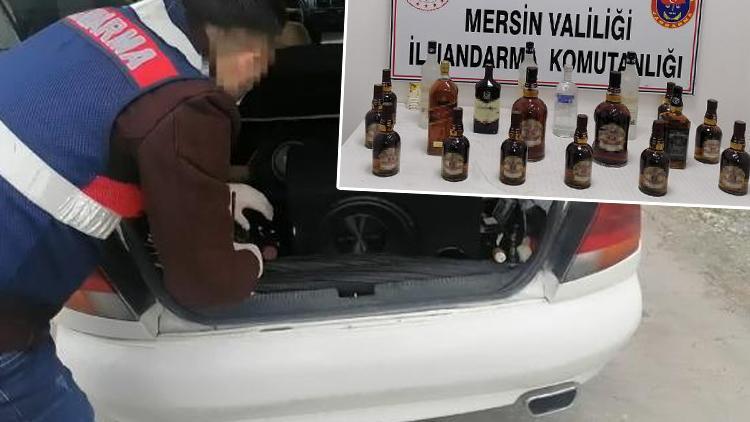 106 litre sahte içkiyi aracın motor ve bagajına gizlemişler