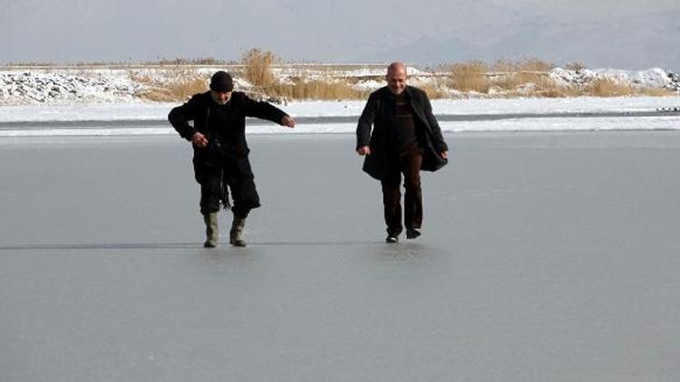 Van Gölünün Erciş sahilleri buzla kaplandı